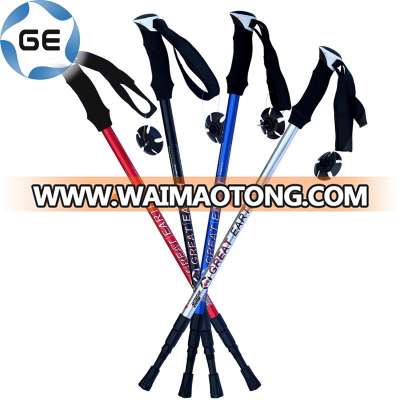 High Quality EVA Grip 3 Sections Telescopic Trekking Pole Outdoor Walking Alpenstock Aluminium Alloy Hiking Stick China